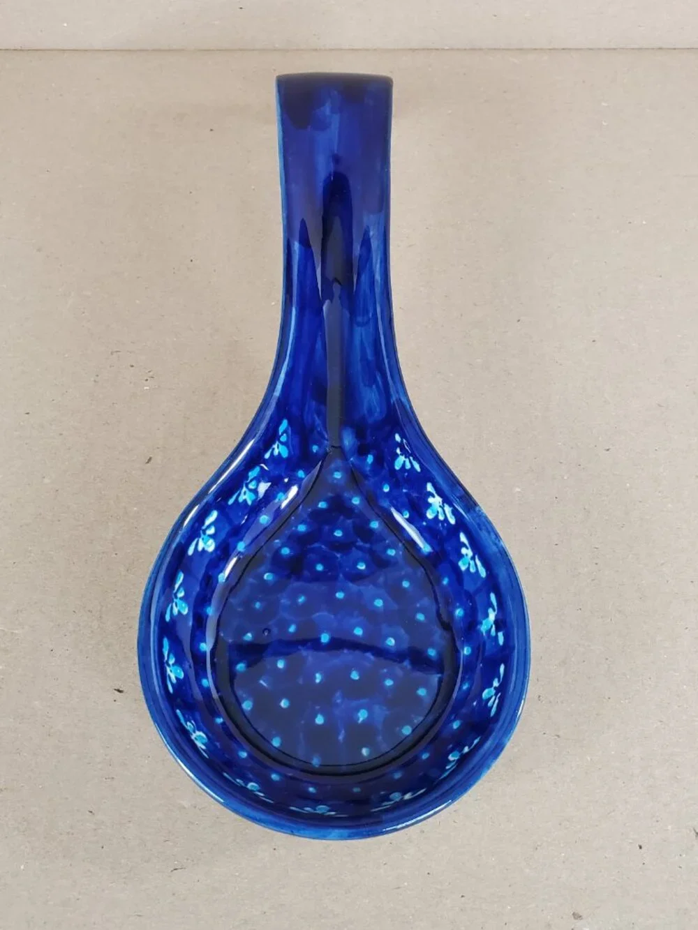 Vintage Boleslawiec  Polish Pottery Spoon Ladle Rest Cobalt Blue Floral